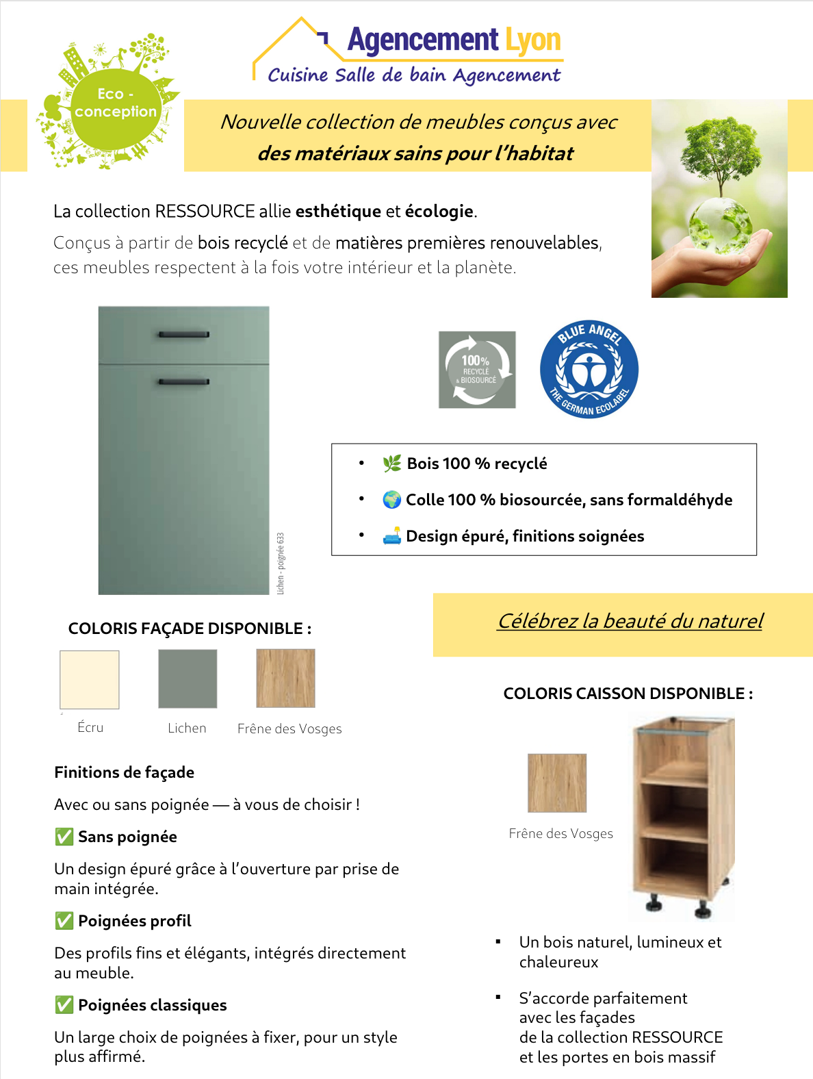 Choisissez une cuisine en bois 100% recyclé, avec de la colle 100% biosourcée, sans formaldéhyde